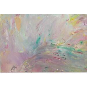 Pastel colors Abstract painting small 6" x 4" gift or baby room
 bookshelf decor